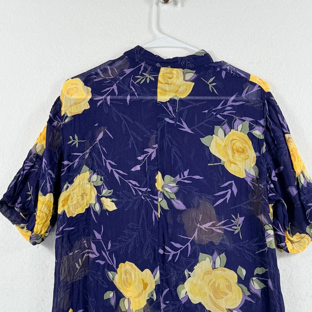 Lolette Maxi Dress Womens Large Purple Yellow Rose Floral‎ Sheer Vtg Cottagecore - Picture 7 of 8